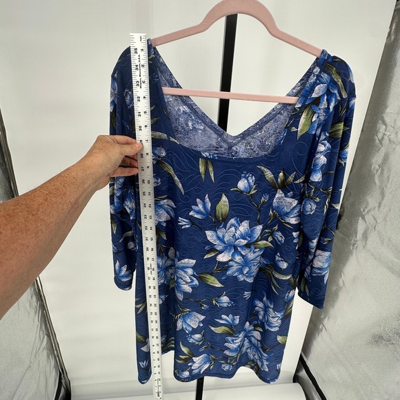 NWT Attitudes by Renée 1XL Blue Floral Print 3/4 Sleeve Dress V Neck Casual - Picture 4 of 5